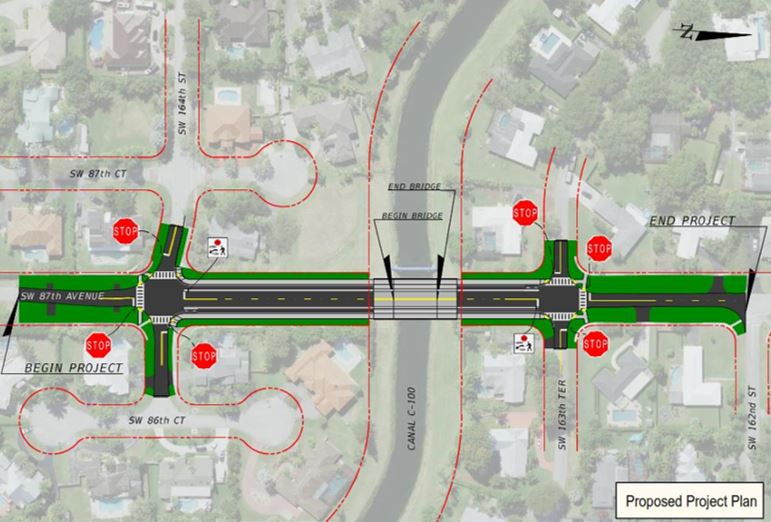Proposed project plan for the SW 87th Avenue Bridge over the C-100 Canal in Palmetto Bay